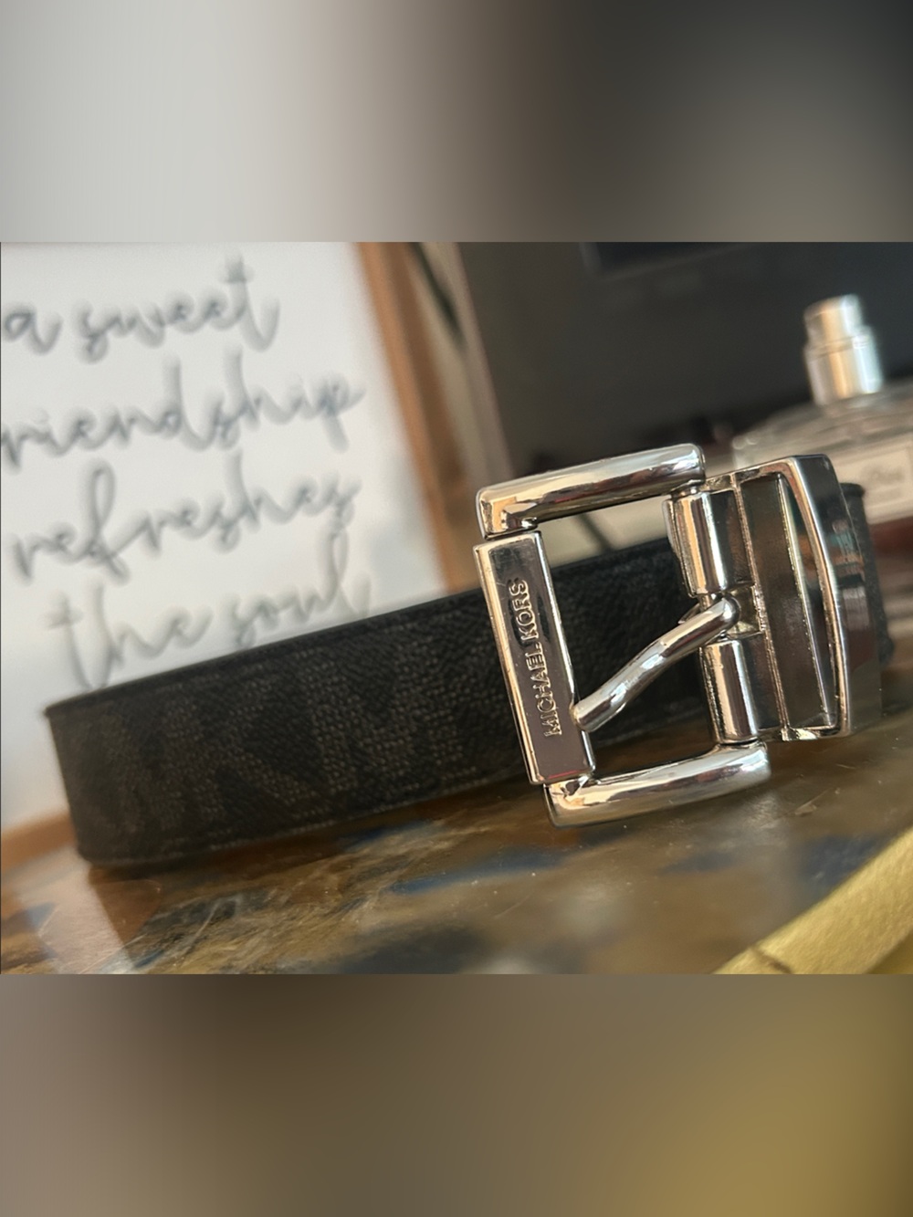 Michael Kors Black Logo Monogram Belt with Silver-Tone Buckle